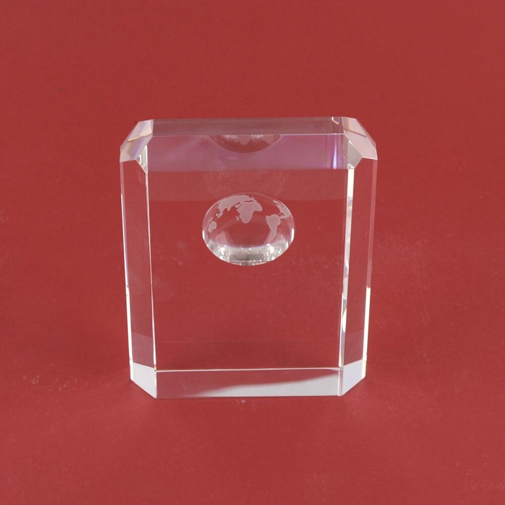 Optical Crystal 3D Laser Etched Earth Globe Paperweight Executive Desk Gift NOS